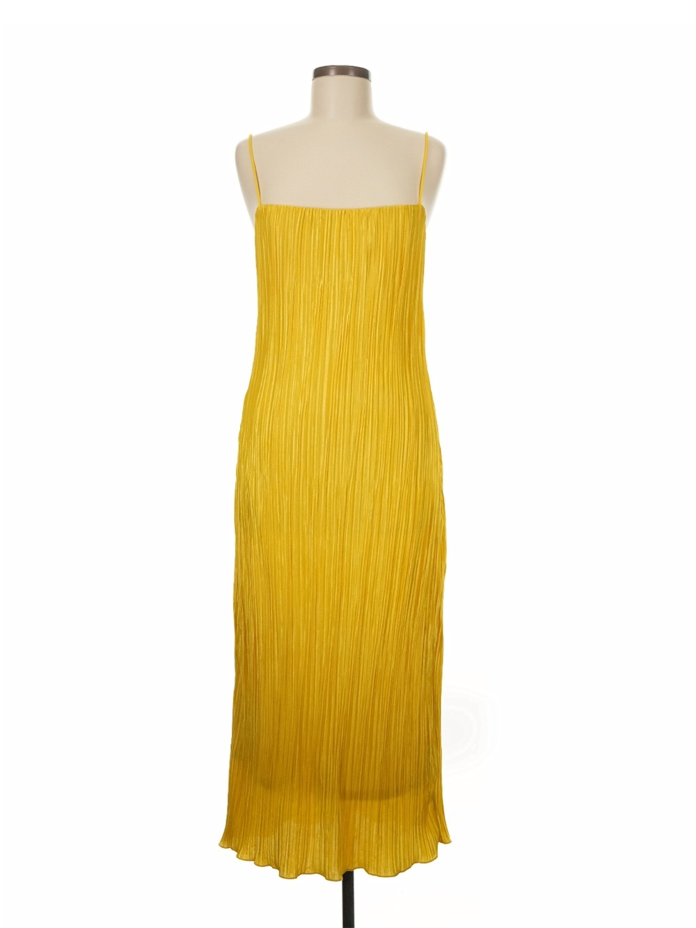 SHEIN Yellow Pleated Midi Slip Dress with Spaghetti Straps